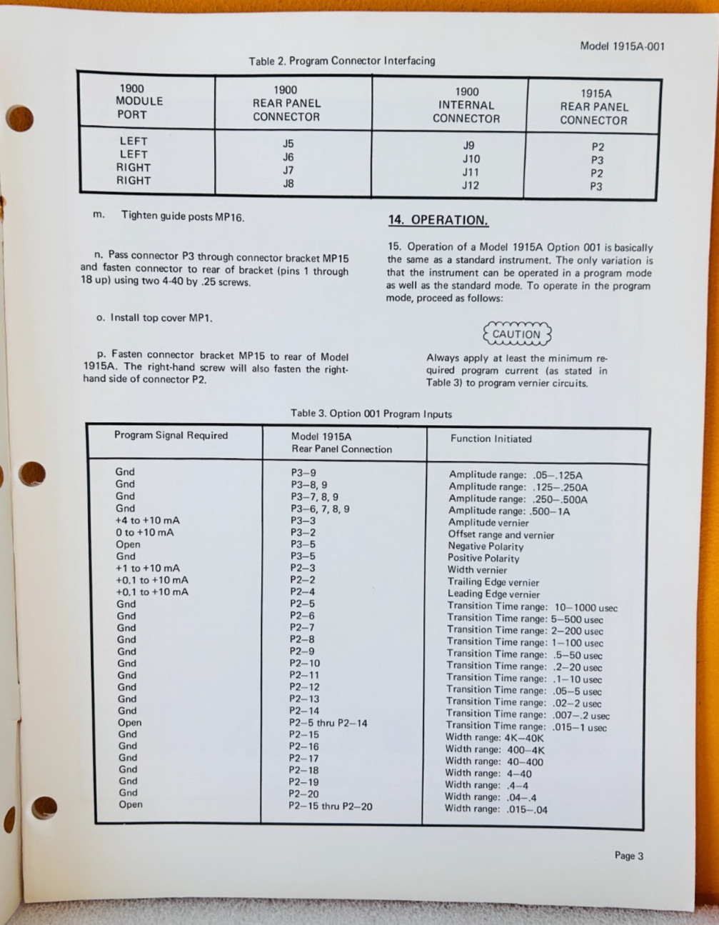 HP 01915-90908 1971 Model 1915A Opt 001 Analog Program Receiver Assembly Manual.