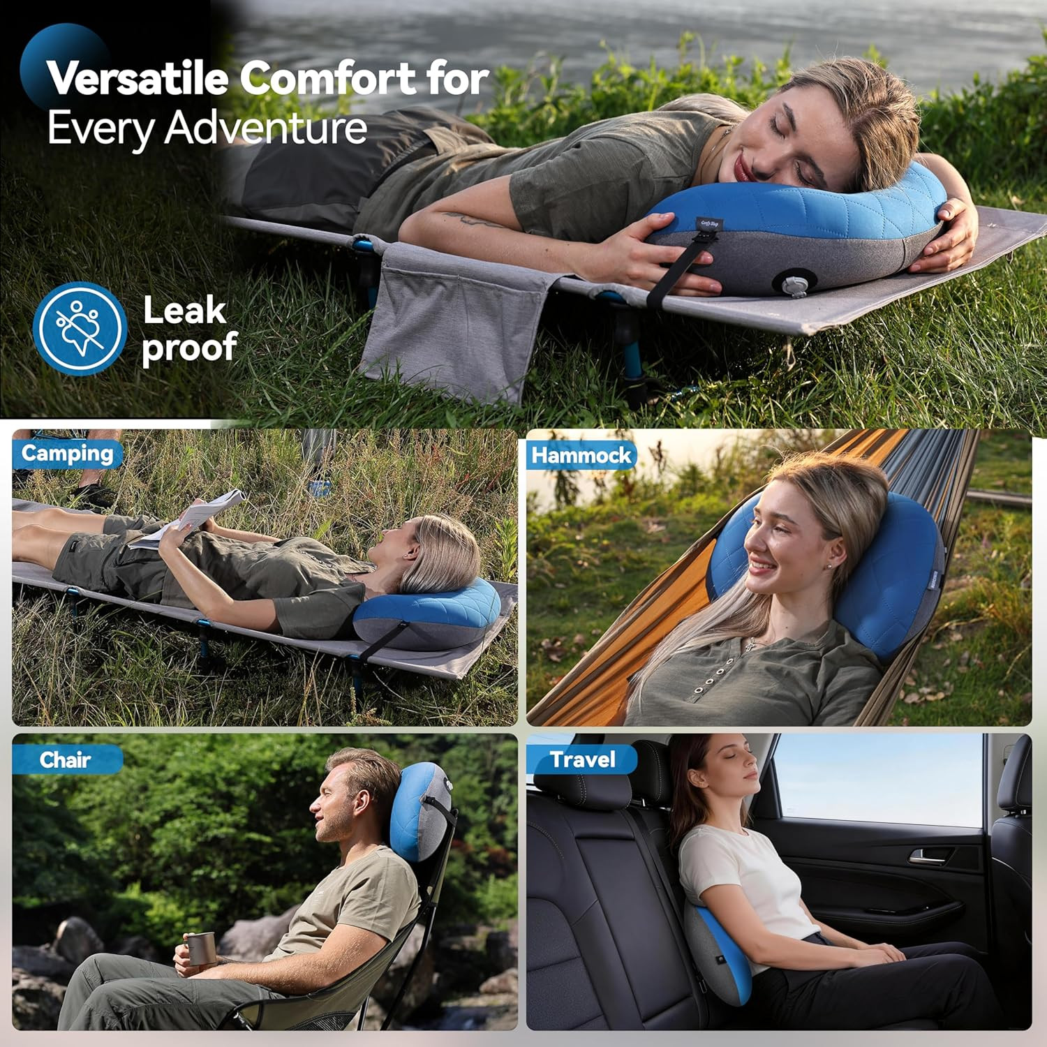 Ultralight Inflatable Camping Pillow with Soft Washable Cover, Compact Compre...