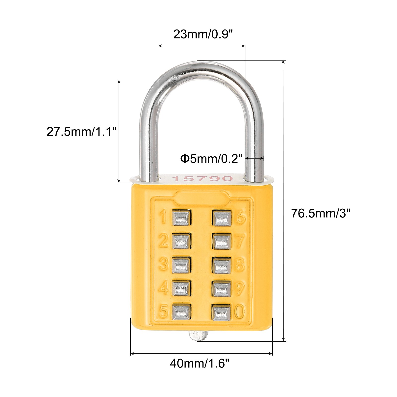 10 Digit Button Combination Padlock 5 Position Locking Mechanism Lock Yellow