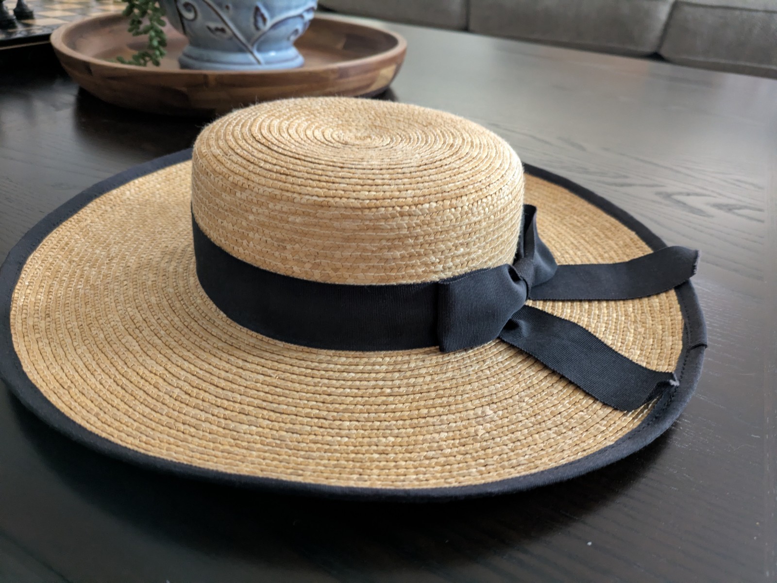 Perry Ellis Raffia Straw Hat Boater Style Womens With Bow