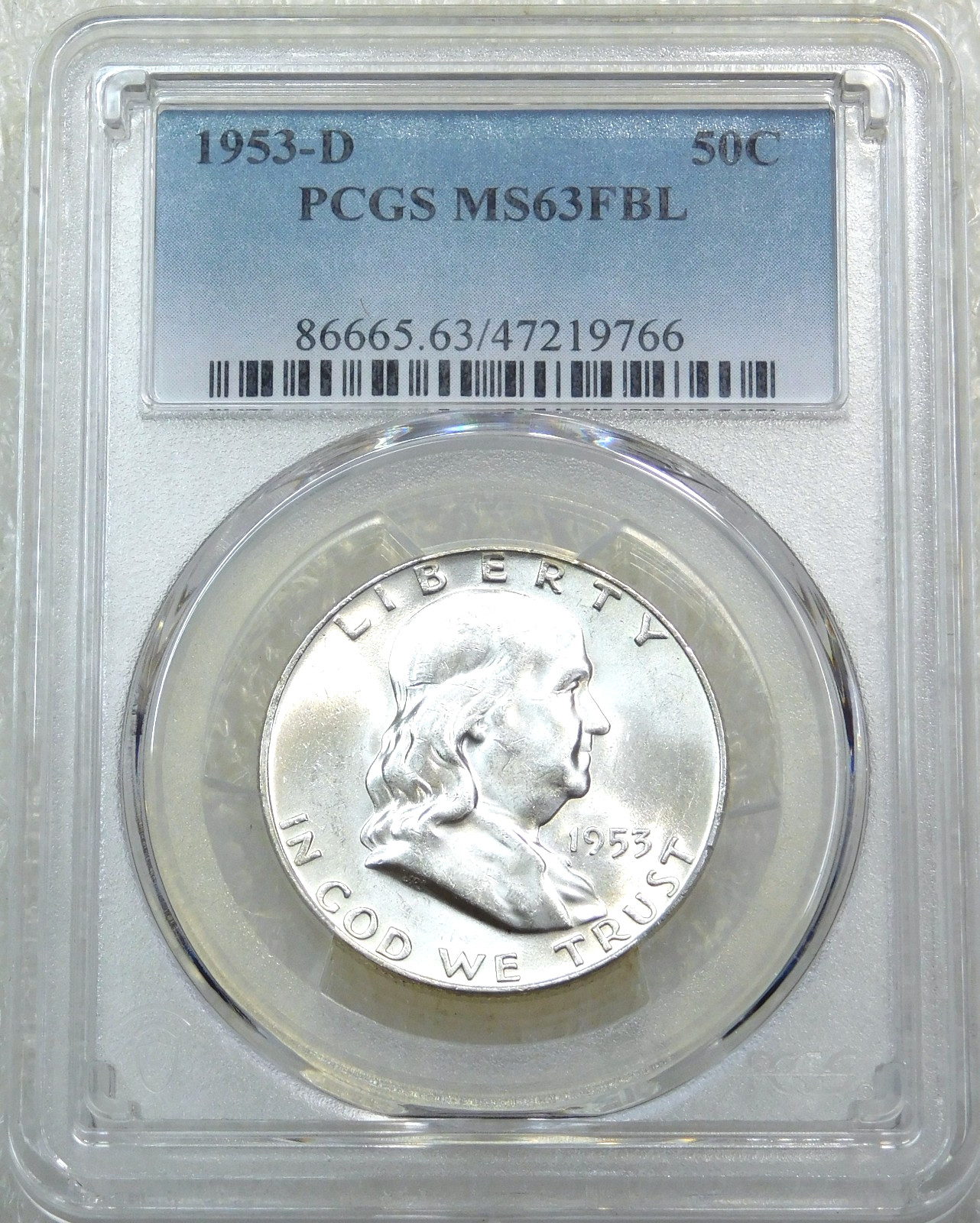 1953 D Franklin Half Dollar PCGS MS63FBL Frosty Luster PQ New Holder #C261D