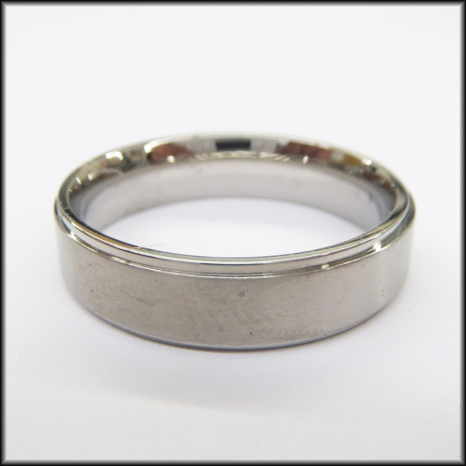 Personalized Stainless Steel Stamped High Polished Silver Edged Ring 8mm