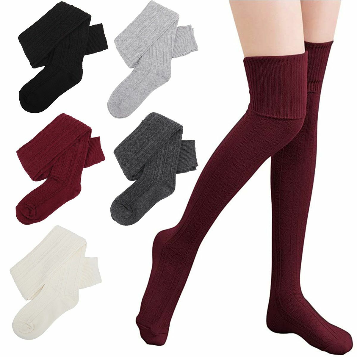 US Women Girls Cable Knit Extra Long Boot Socks Over Knee Thigh High Warm Winter