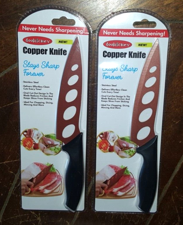 Lot of 2 Copper Knives: Stainless Steel & Oval Cut-Out Design! Item #PB477