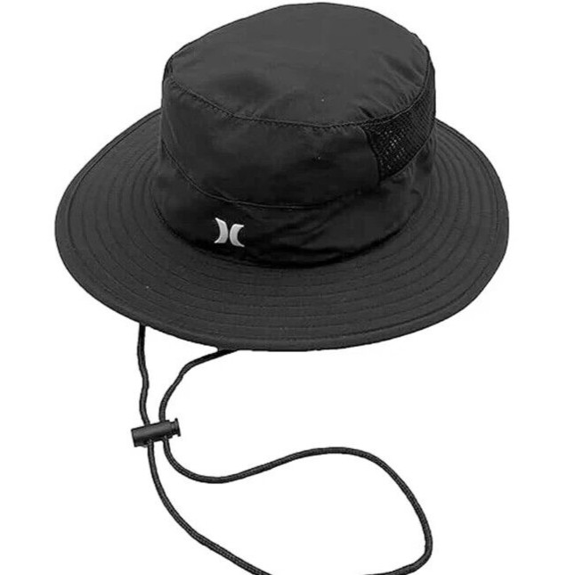 Hurley Beach Ventilated Boonie Hat-Cap in Black Chin Strap NWT Men Size S/M