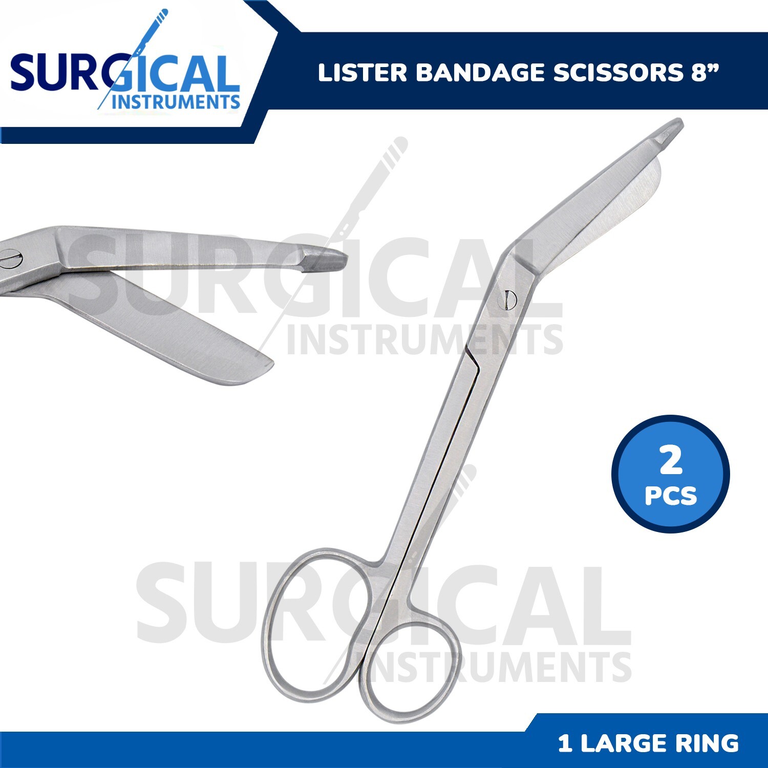 2 Pcs Bandage Scissor Nurses Surgical Instrument W/One  Large Ring 8" German Gr