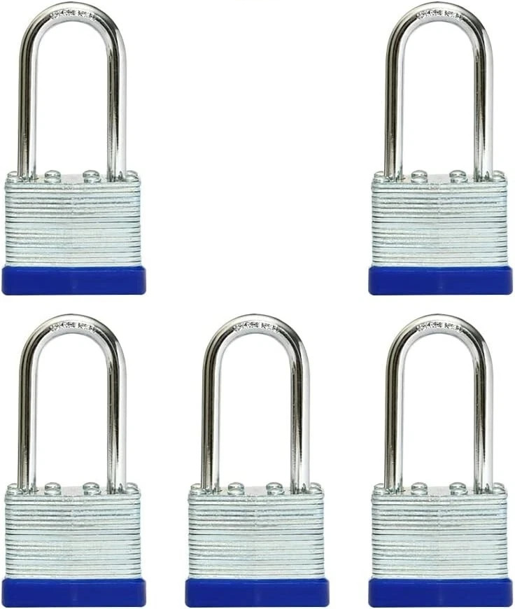 Lot of 5 Piece 50mm 2inch Laminated Pad Locks Keyed the Same Alike Long Shackle