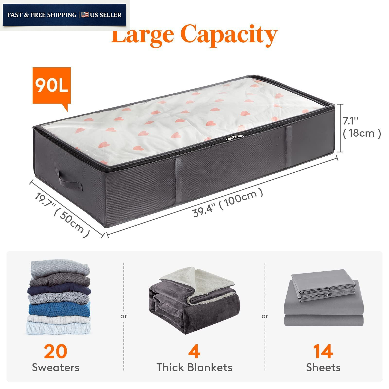 Lifewit 95L 4 Pack Under Bed Storage Containers, Large Capacity 95L, Gray