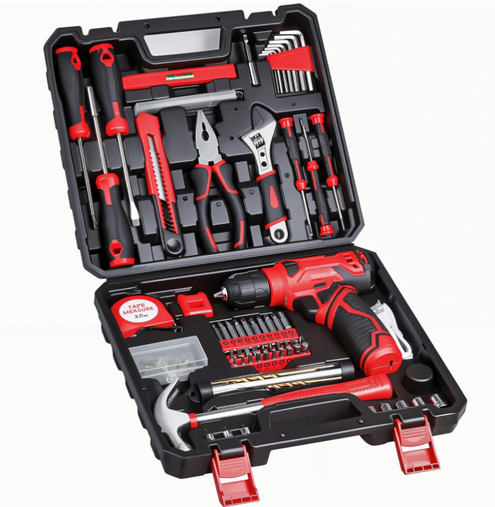 Taladro inalámbrico 8V con kit 132 herramientas para hogar y bricolaje, Nuevo