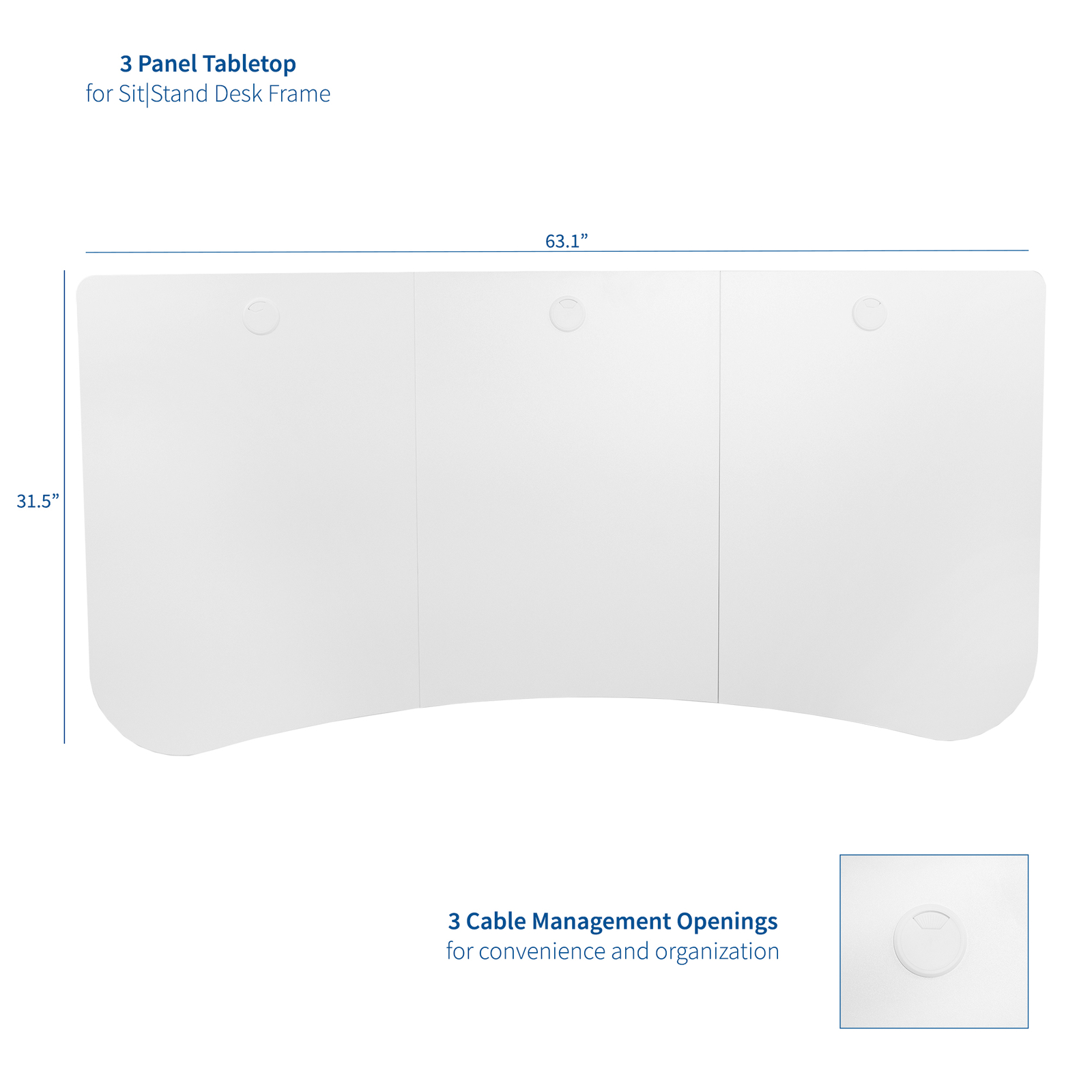 VIVO White 63" x 32" Table Top for Adjustable Standing Desk Frames