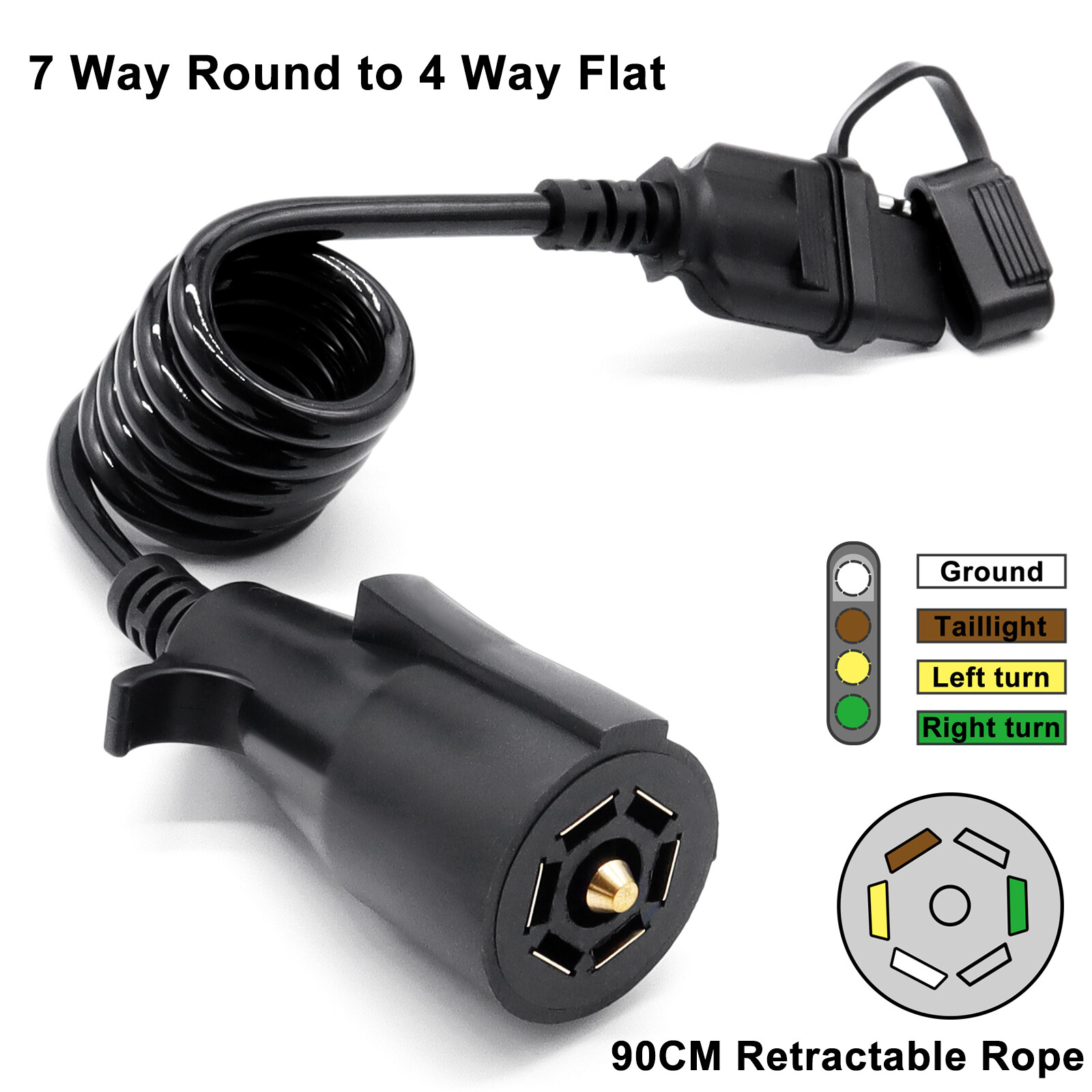 7 Way Round to 4 Way Flat Adapter Wiring Trailer Connector Plug Socket RV Truck