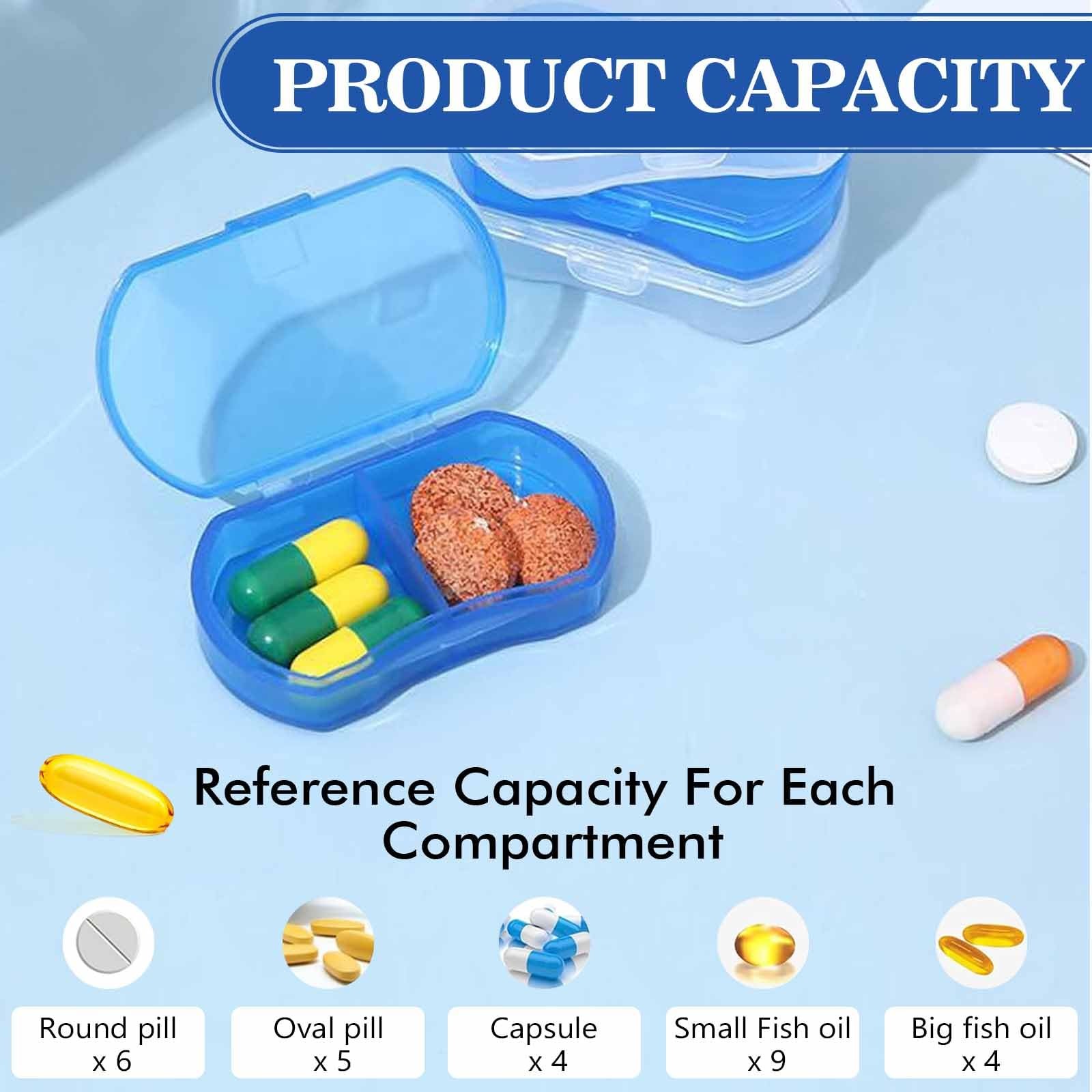 Pill Case for Purse Small Organizer Portable 2-Grids Box, Blue 1pcs