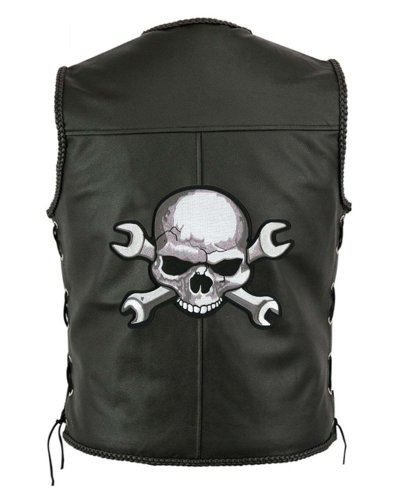 Skull and Wrench Patch 11" | Skeleton Halfskull Crossbones | Embroidered Large