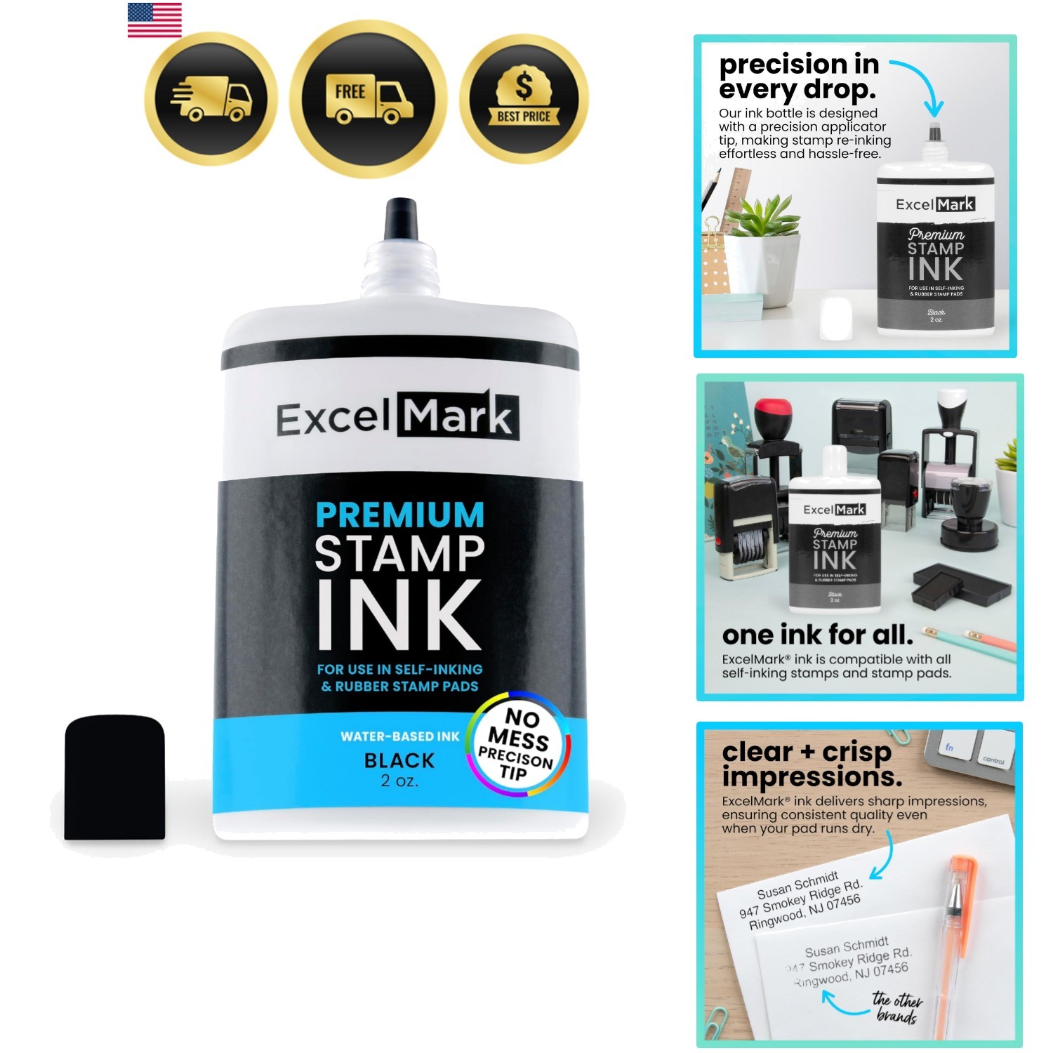 Stamp Ink – Ink Refill for Stamp Pads & Self-Inking Stamps - No Mess Precisio...