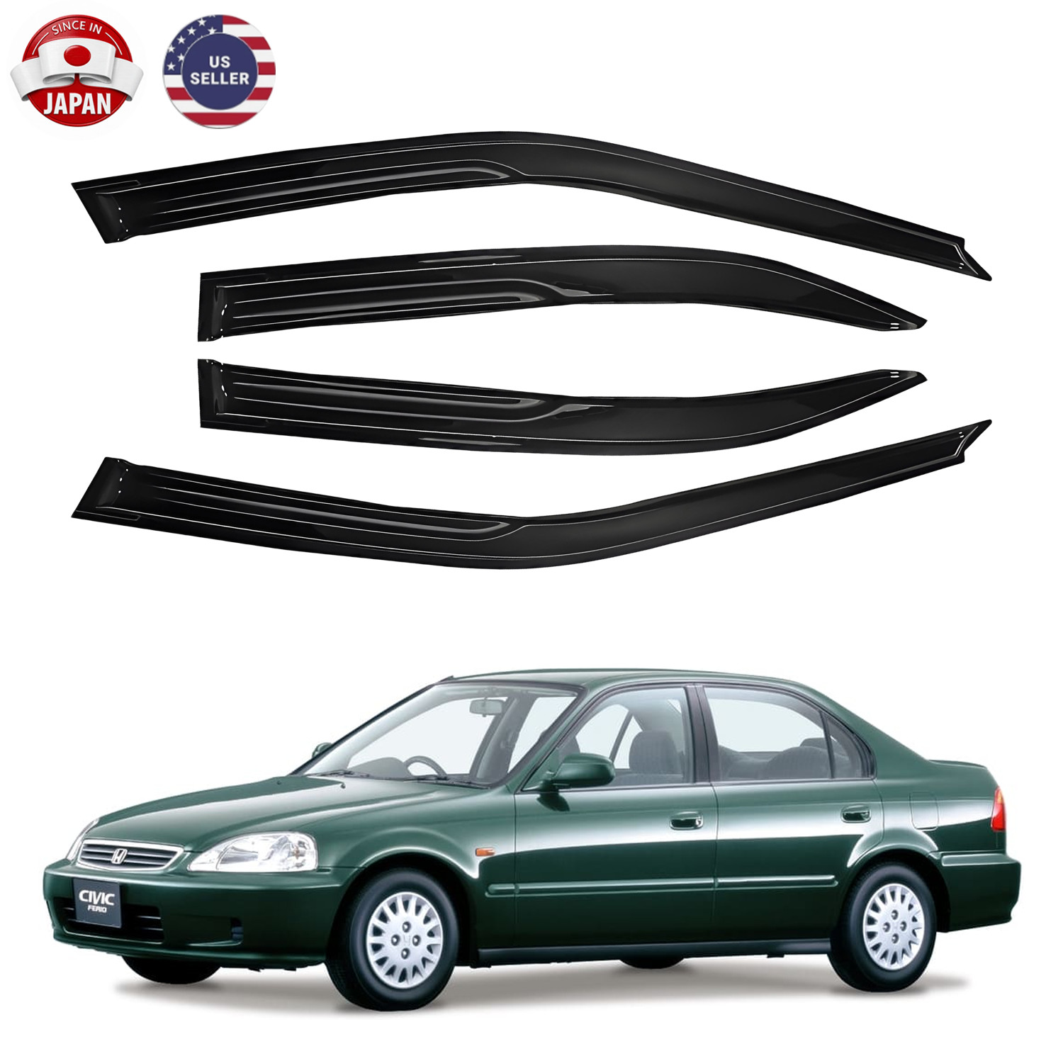 For 1996-2000 Honda Civic Sedan JDM 3D Wavy Mugen Style Window Visor Rain US
