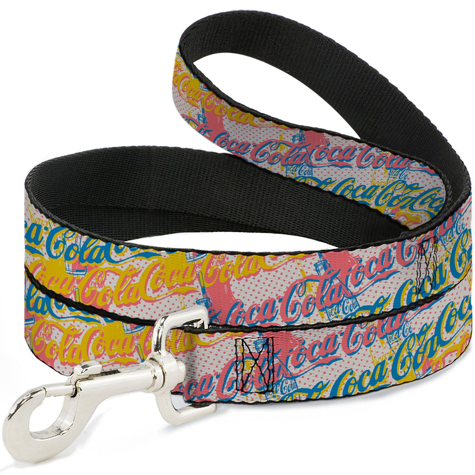 Dog Leash COCA-COLA Script Logo Stacked Pop Art White/Multi Pastel NARROW 0.5"