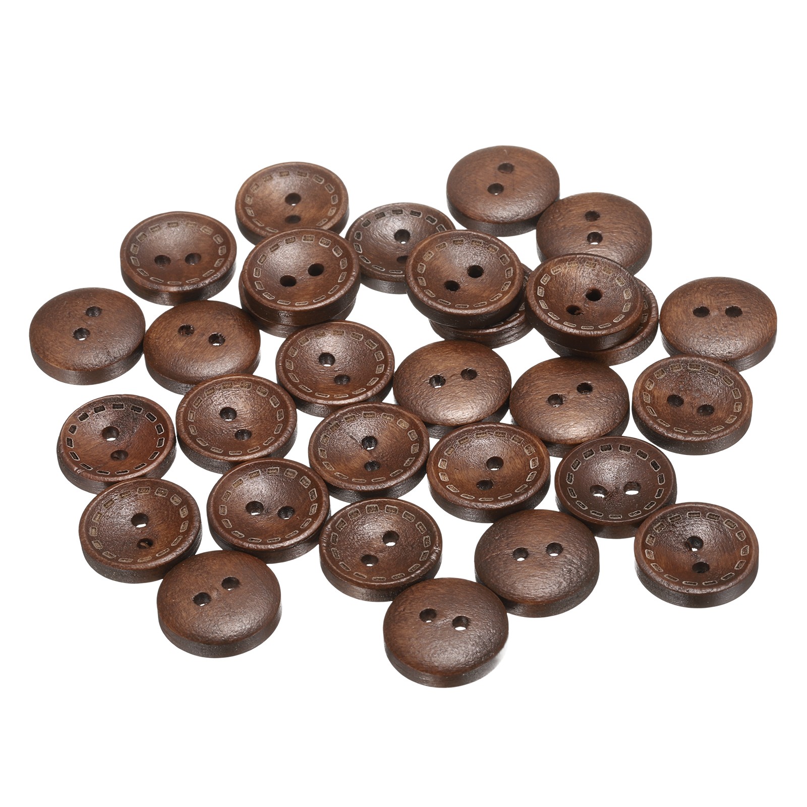 30pcs Wooden Sewing Button 15mm 2 Holes Round Craft Clothing Button Medium Brown