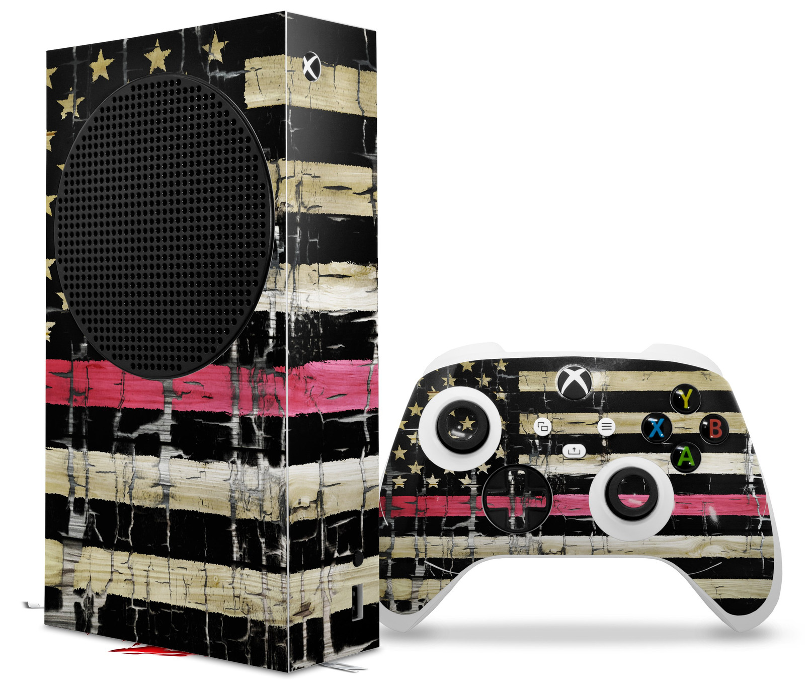 Skin Wrap for XBOX Series S Console Controller Painted Cracked Pink Line US Flag