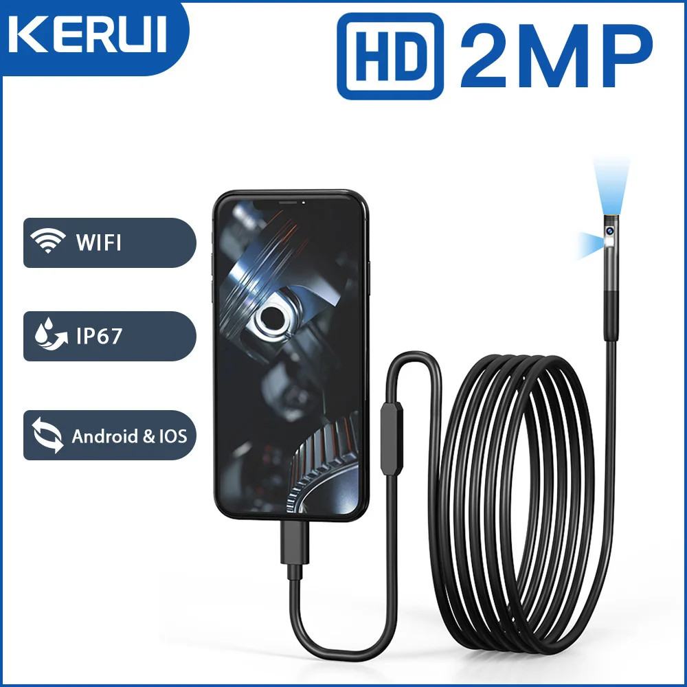 KERUI 2MP Industrial Endoscope Camera USB Type C Borescope Waterproof IP67