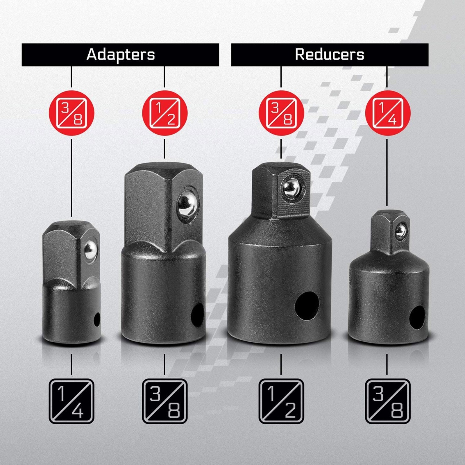 Drill Impact Adapter Reducer Extension Set Socket Driver Wrench 1/2 3/8 3/4 Tool