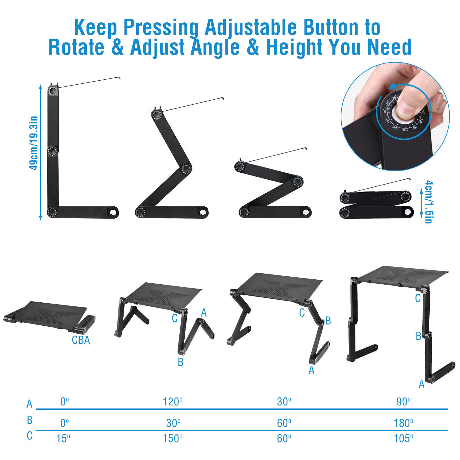 360° Adjustable Laptop Table Stand Lap Sofa Bed Tray Foldable PC Notebook Desk