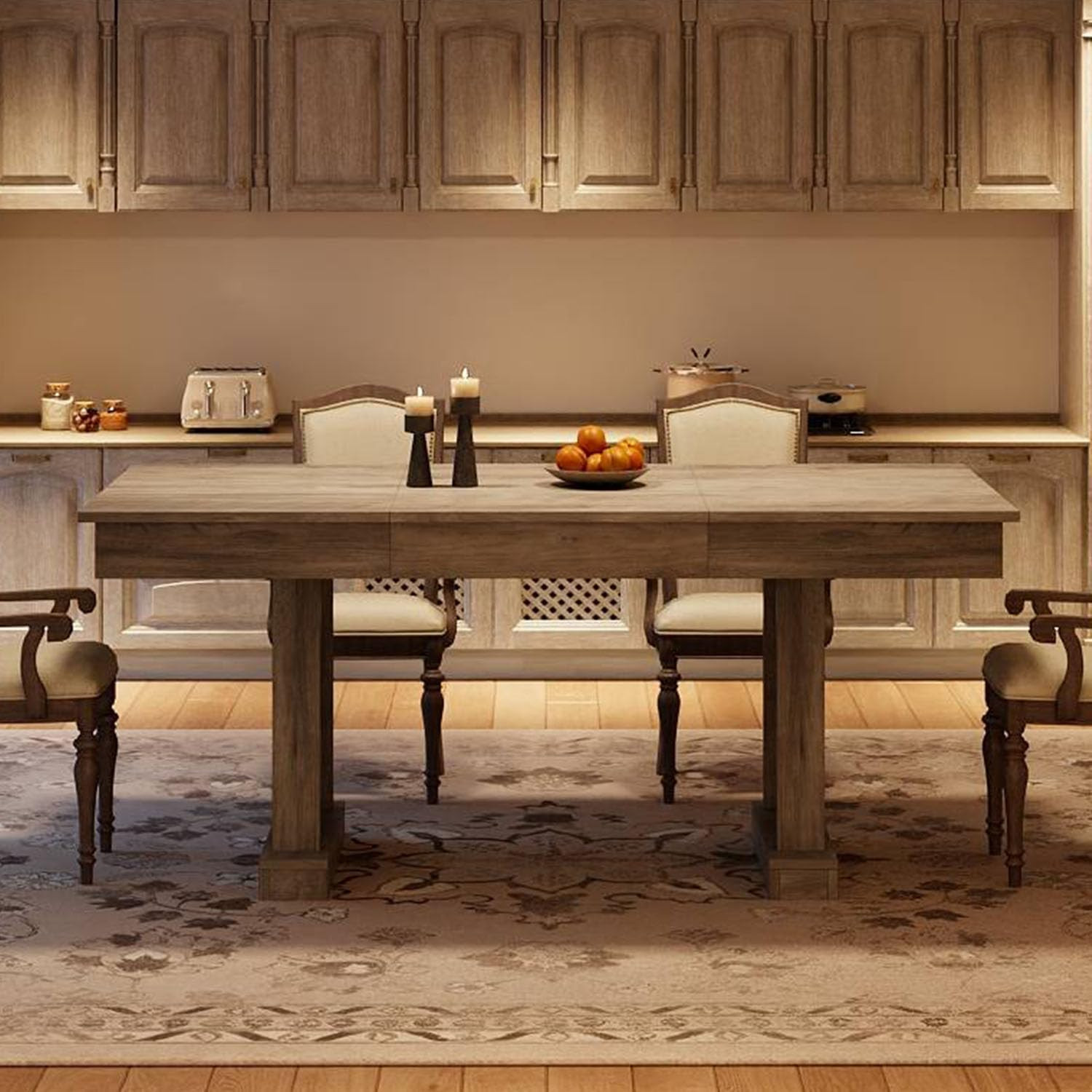 Rustic Gray Wooden Dining Table for 6-8 with 2 Large Drawers, 71" Long