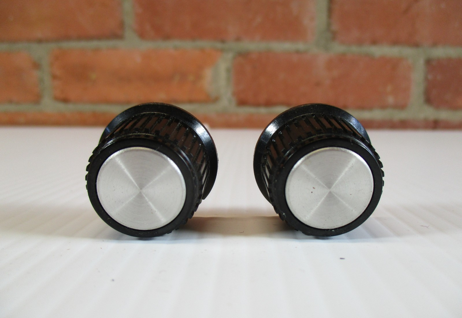 Pair Black Plastic Knob Sliver Center 5/8" Tall  3/4" Amp Electronics Guitar