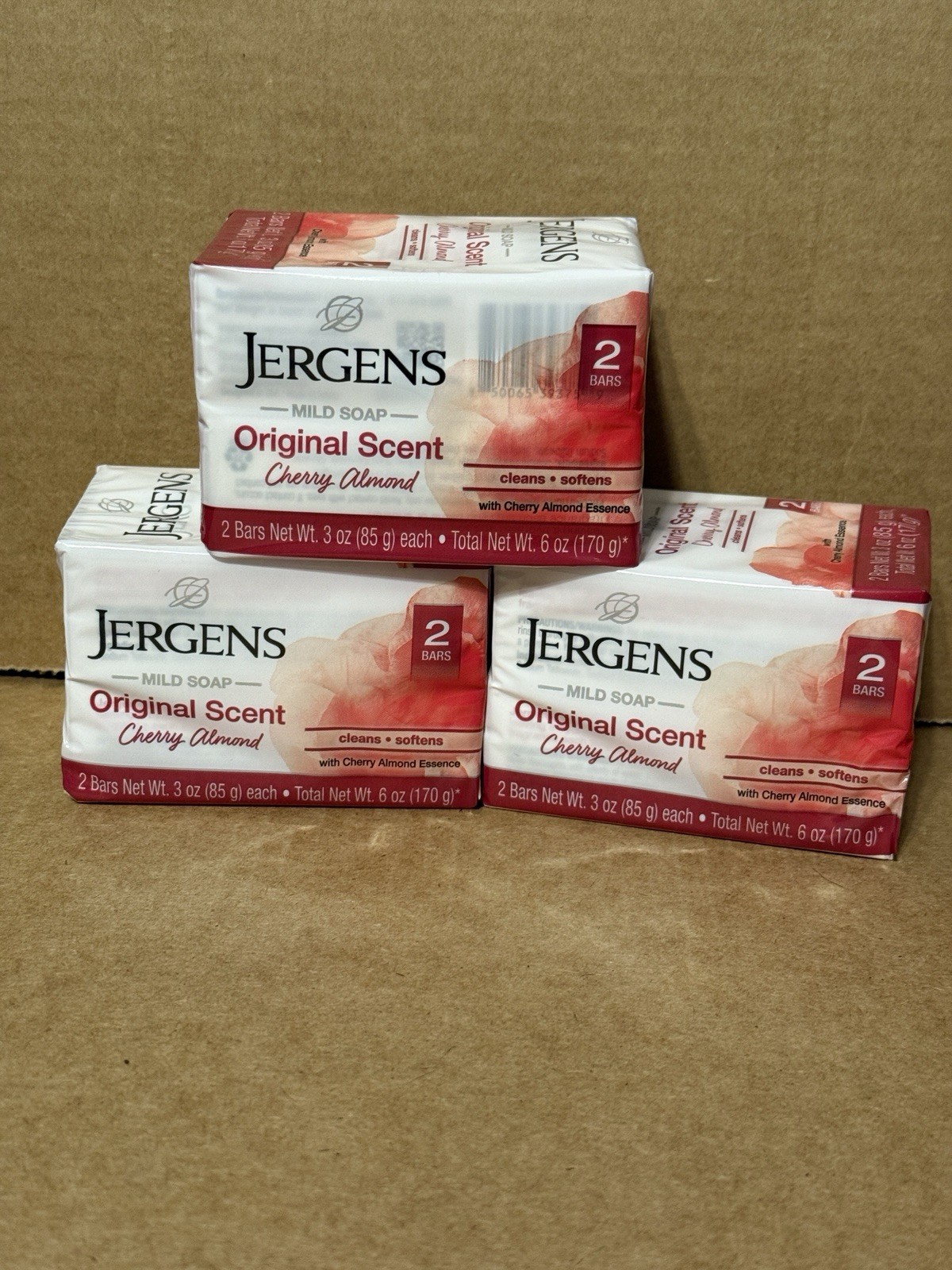 Jergens Bar Soap Original Scent Cherry Almond 6 Bars Total FREE SHIPPING