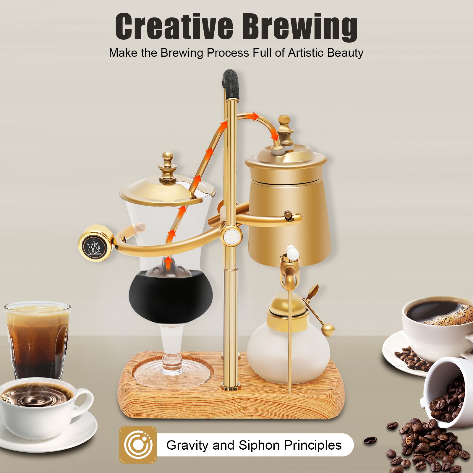 400ml Gold Siphon Coffee Maker Belgian Coffee Pot Vintage Coffee Machine Kits