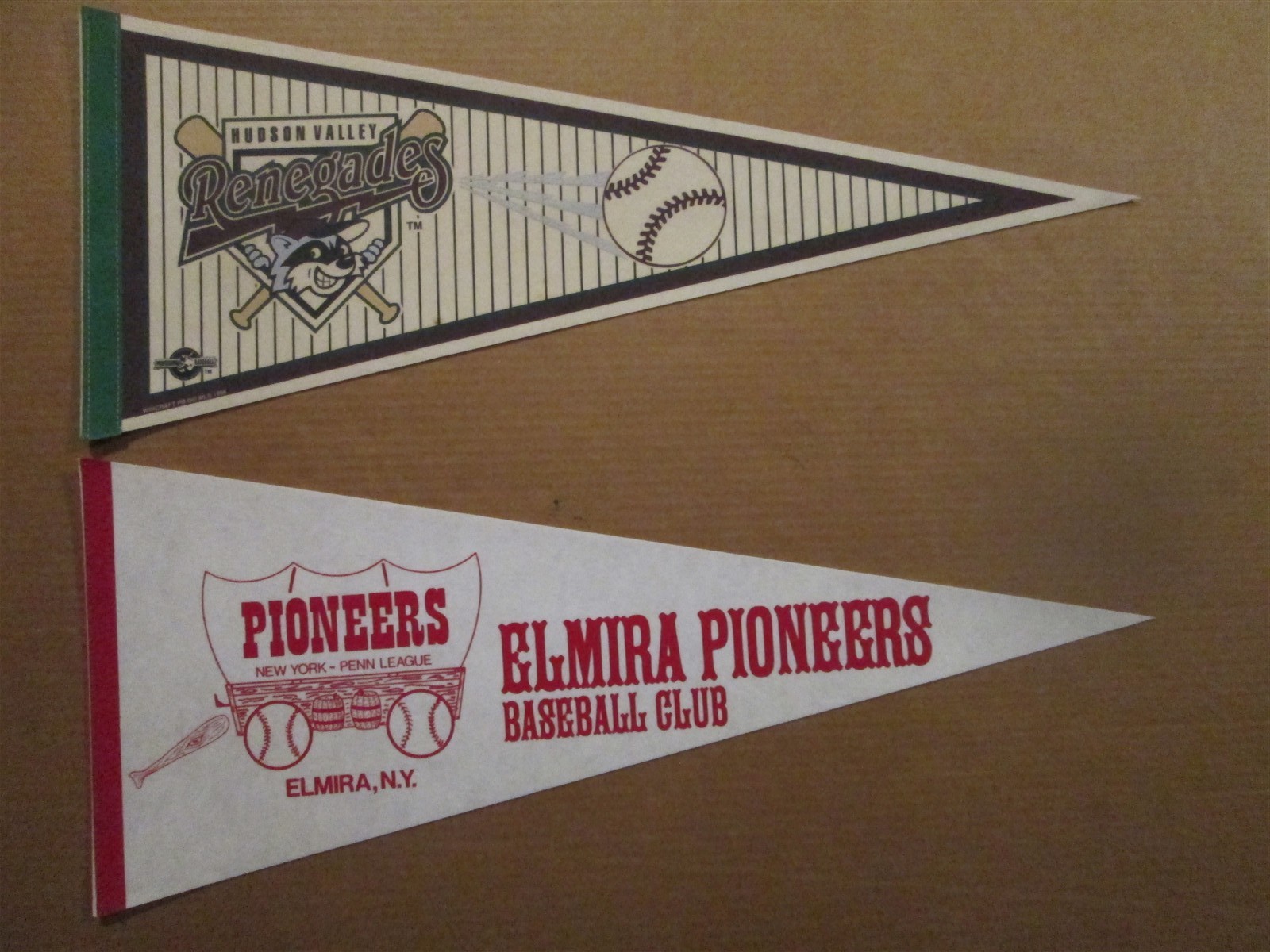 NYPL Hudson Valley Renegades & Elmira Pioneers Vintage Team Logo Pennants