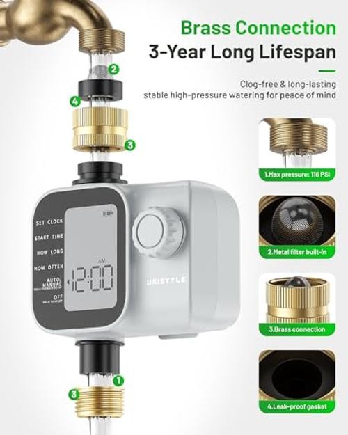 [2026 Upgrade] Sprinkler Timer with Brass Inlets & Outlets, Programmable