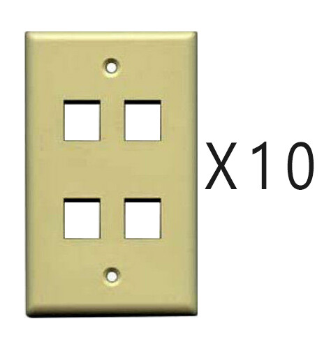 10 Pack Lot - Keystone 4 Hole Port Jack Wall Face Plate Network CAT5e CAT6 Ivory