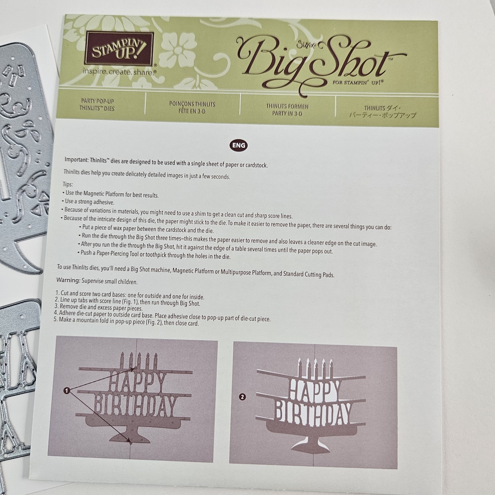Stampin Up Big Shot Party Pop Up Thinlits Dies