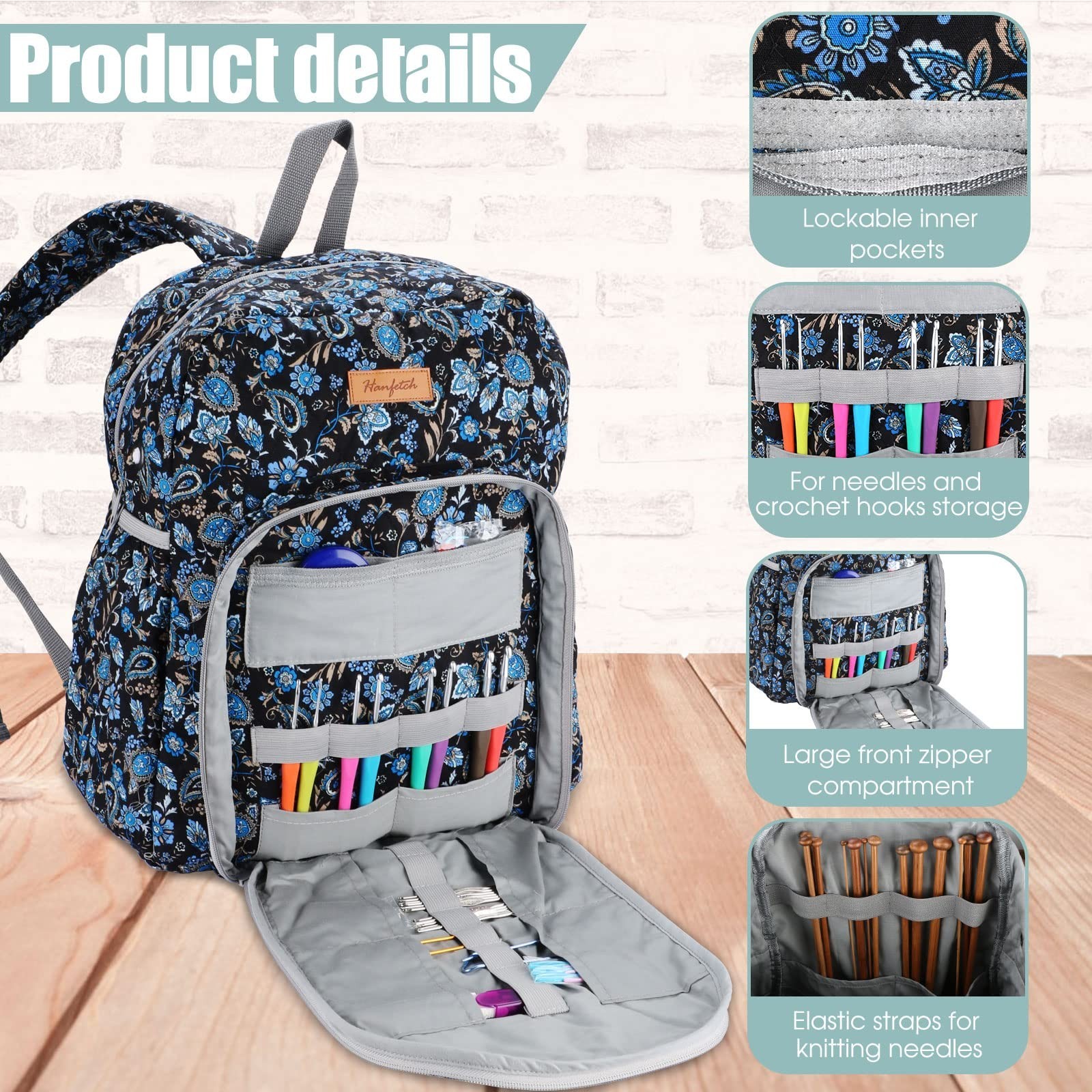 Yarn Storage Organizer Knitting Bag Backpack - Large Size with Grommets, Port...