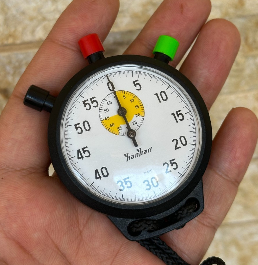 Hanhart 1/5 seconds stopwatch 3 buttons Germany made Working black 56mm Size