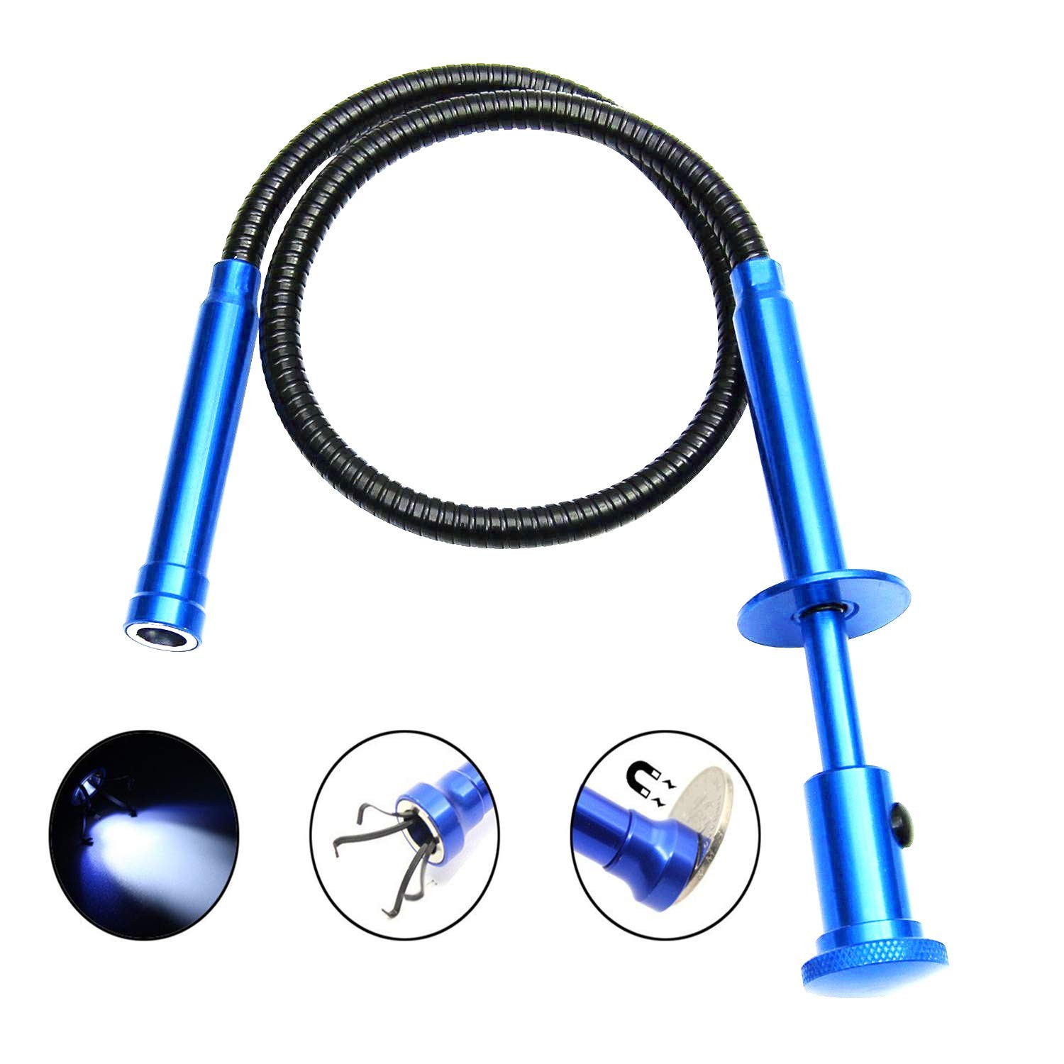 Flexible Claw Pickup Tool with Magnet telescoping led Blue