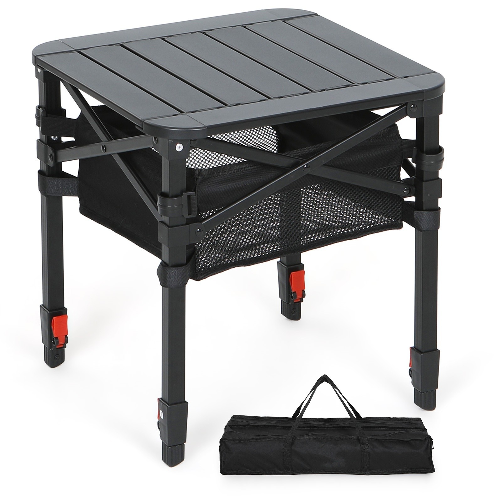Portable Folding Camping Table with Adjustable Height Roll-Up Top & Carry Bag