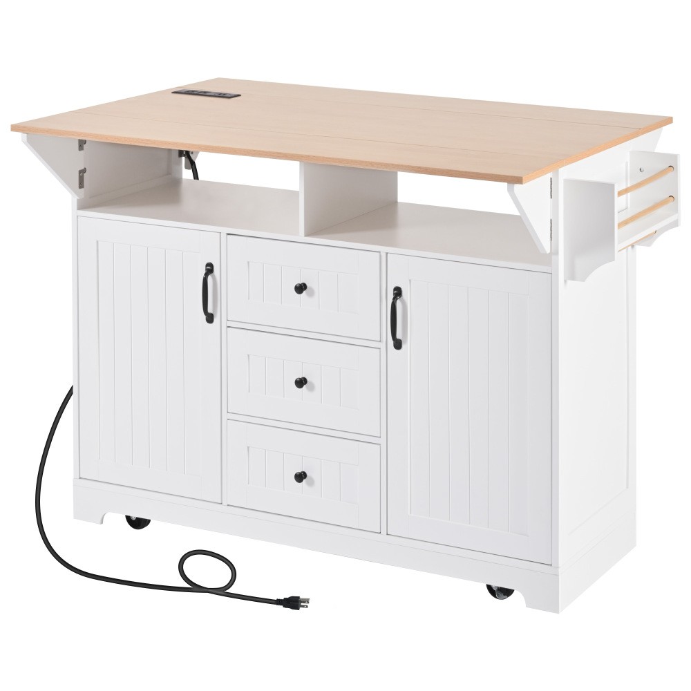 55.7'' Large Kitchen Island with 2 Drop Leaf,, Rolling Kitchen Cart on 5 Wheels