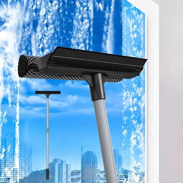 2-in-1 Retractable Window Squeegee Cleaner Brush for Glass Car Shower Doors