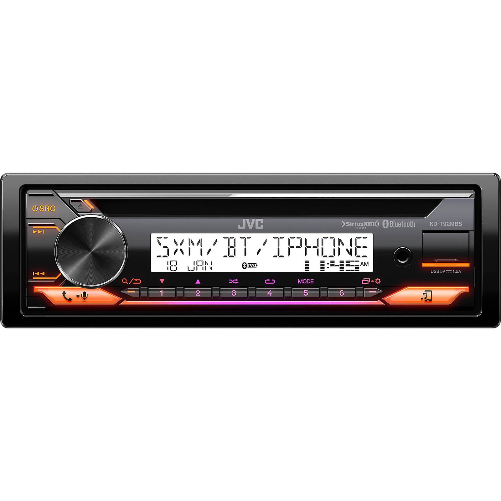 JVC KD-T92MBS CD Receiver featuring Bluetooth, USB, Backlit Display, Conforma...