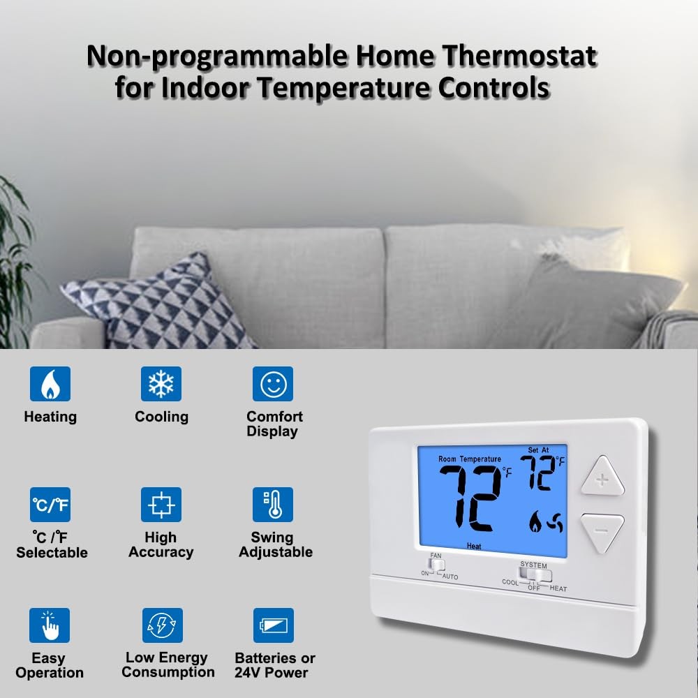 NonProgrammable Thermostat for House, Digital Energy-Saving Thermostat,Single-St