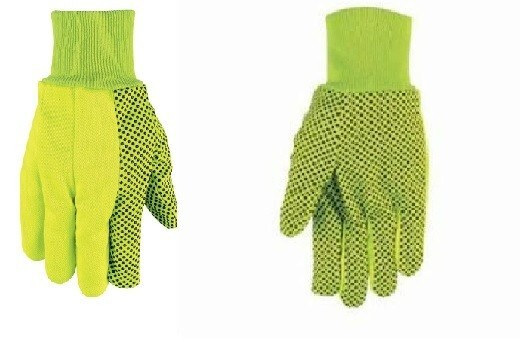 2 Dozen Memphis Regular Dotted 8oz Yellow Cotton Canvas Gloves-Black PVC Dots-L