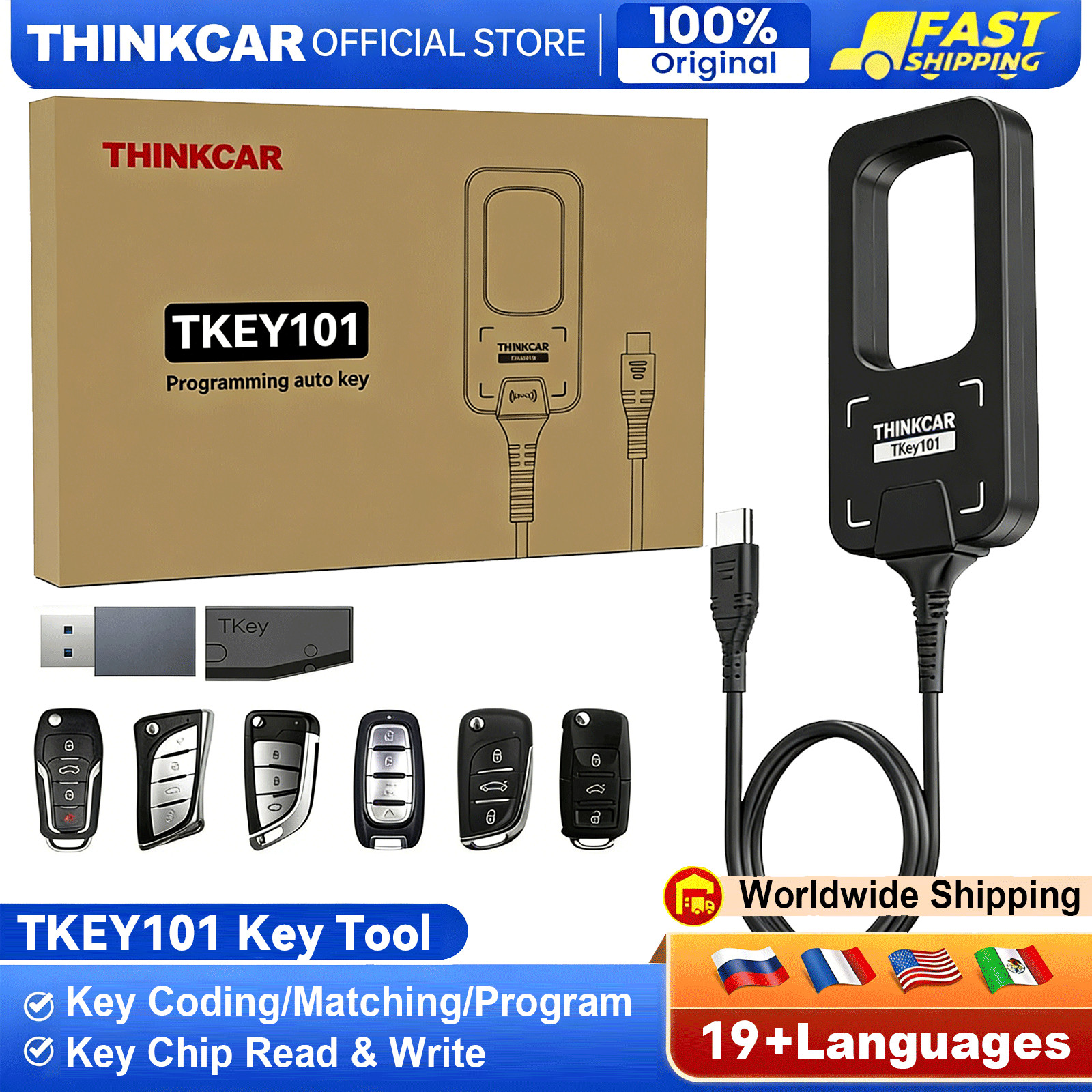 THINKCAR TKEY101 Key Fob Programmer Matching Coding Remote Maker for 689BT 892BT
