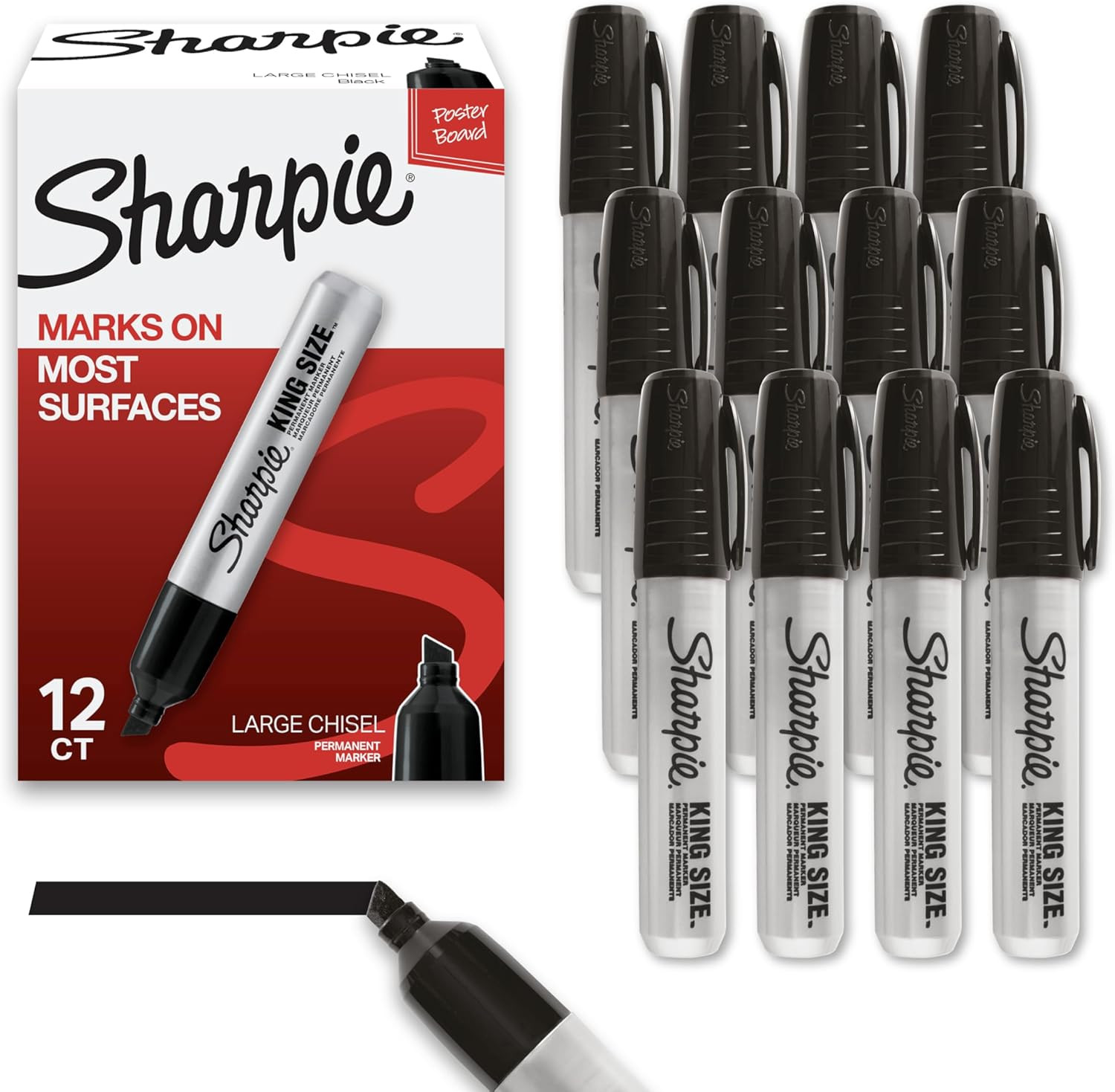 12 King Size Permanent Marker Set, Chisel Tip, Thick Poster Markers, Heavy Duty