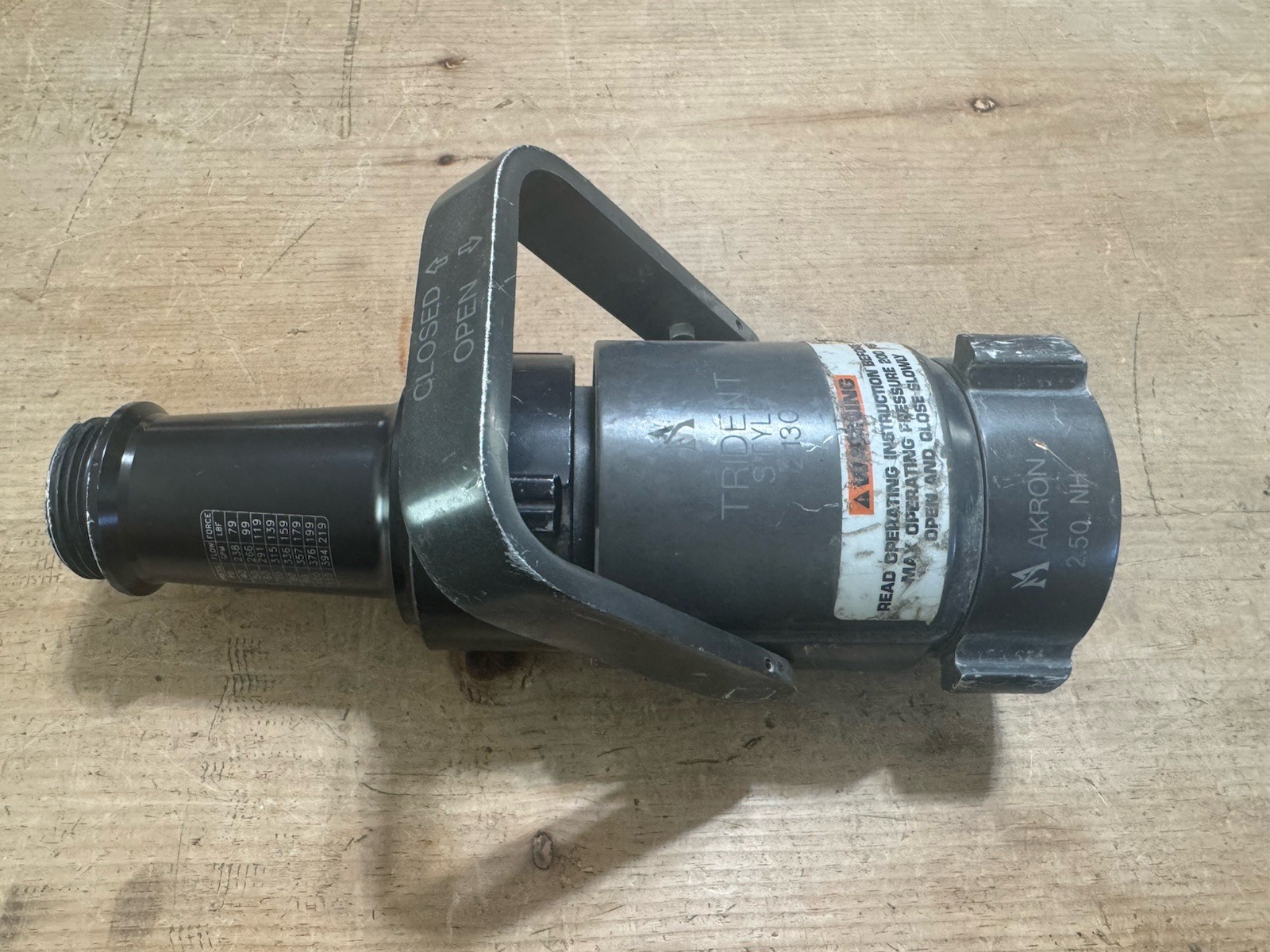 Fire Fighting Akron Trident Shut Off Ball Valve 2.5 NH with 1-1/8” Tip Nozzle G