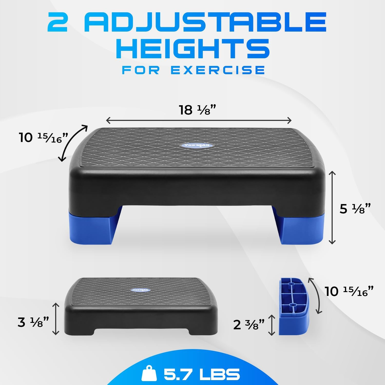 18.9" Aerobic Exercise Step Platform with 2 Risers, Adjustable Height Workout St