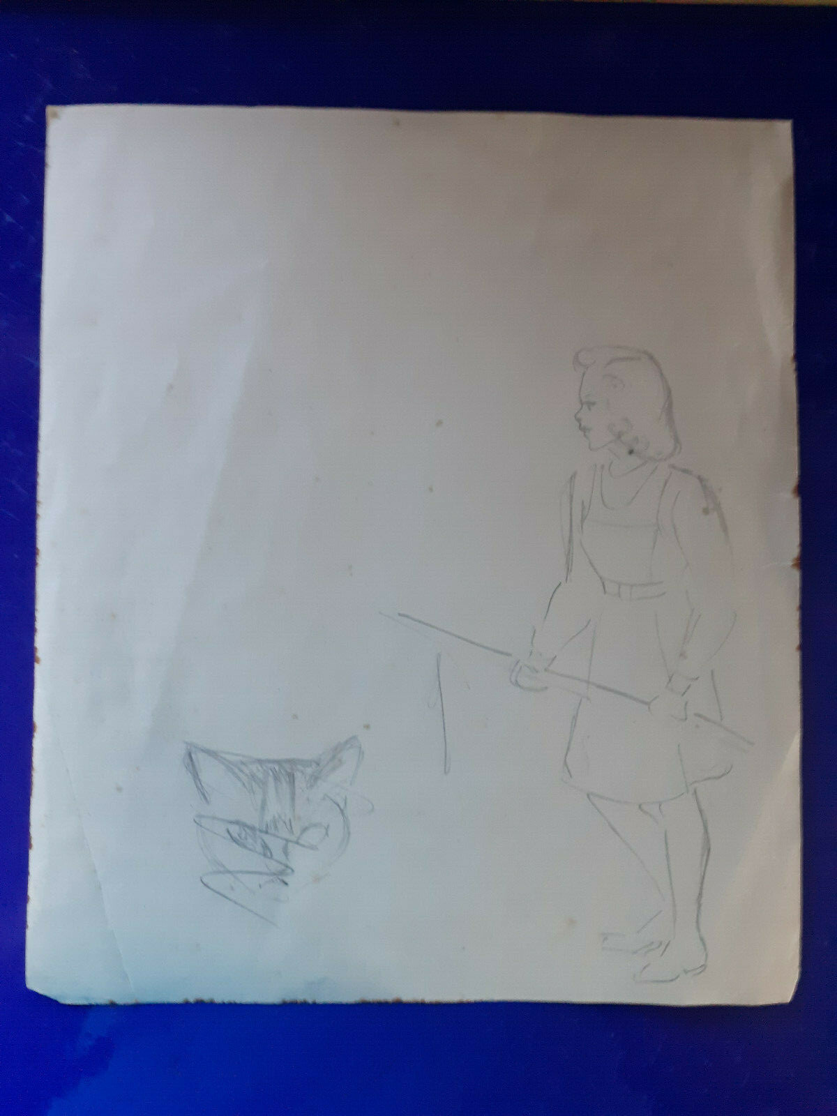 Vintage 1940 Englishmans hunting home drawing signed HS