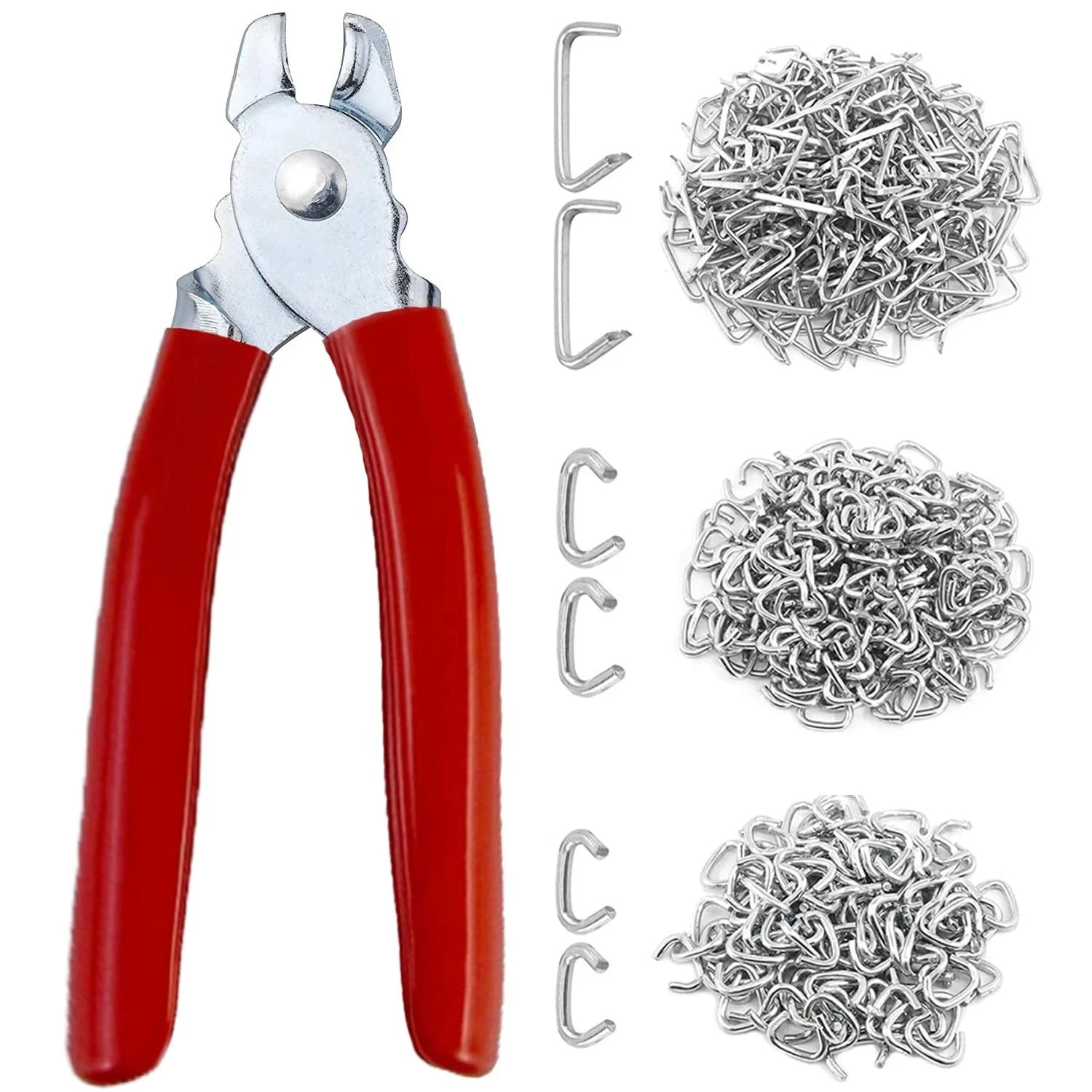 300 pcs Hog Rings with Straight Ring Pliers Kit 3/4" 1/2" 3/8 Red