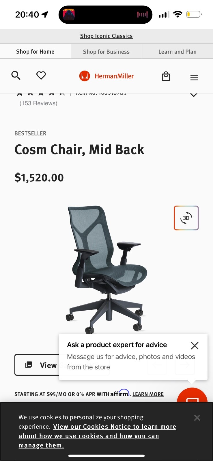 Herman Miller Cosm Chair in Black DISCOUNTED, NEGOTIABLE