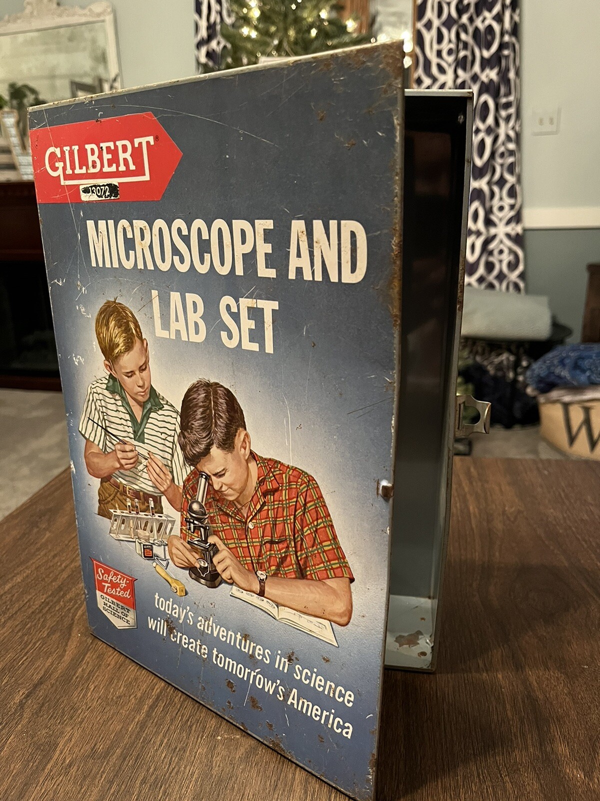 EMPTY Gilbert 13031 Microscope Lab Set Metal Case Box Hall of Science Man Cave